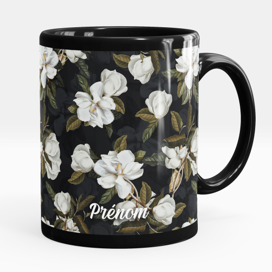 Personalized Mug - Full Black - Flowers