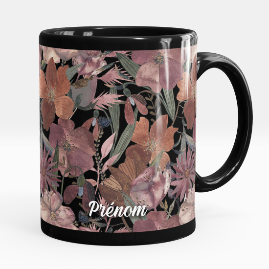 Personalized Mug - Full Black - Flowers