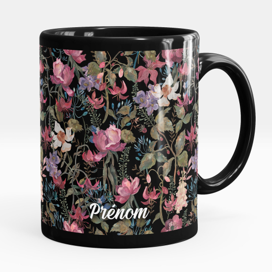 Personalized Mug - Full Black - Flowers