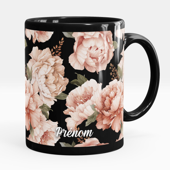 Personalized Mug - Full Black - Flowers