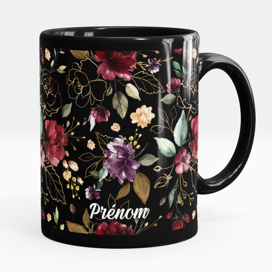 Personalized Mug - Full Black - Flowers