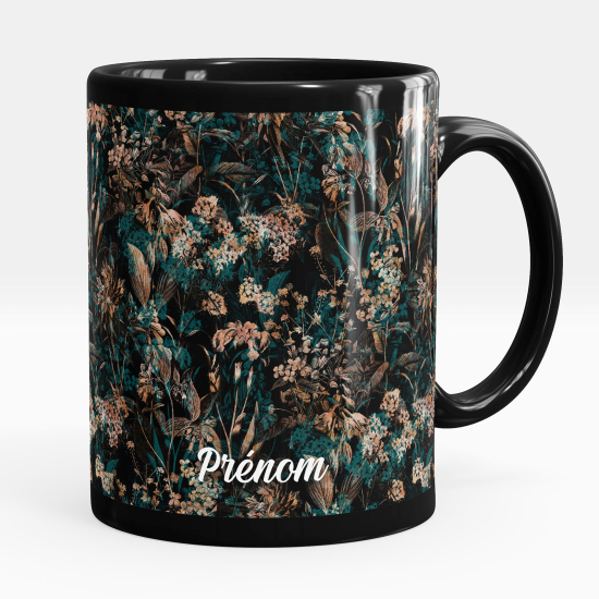 Personalized Mug - Full Black - Flowers