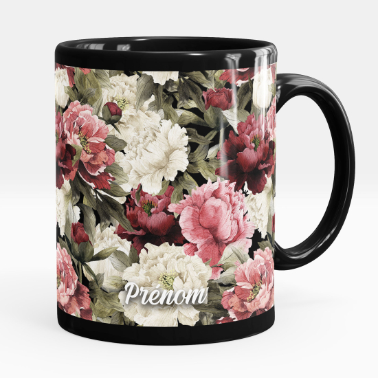 Personalized Mug - Full Black - Flowers