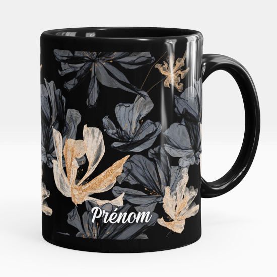 Personalized Mug - Full Black - Flowers