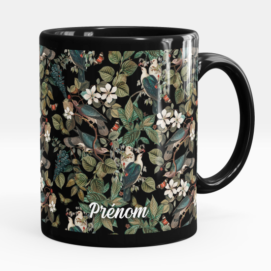 Personalized Mug - Full Black - Flowers