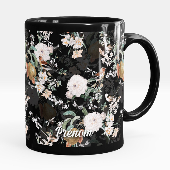 Personalized Mug - Full Black - Flowers