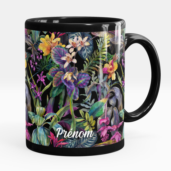 Personalized Mug - Full Black - Flowers