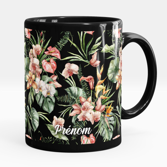 Personalized Mug - Full Black - Flowers