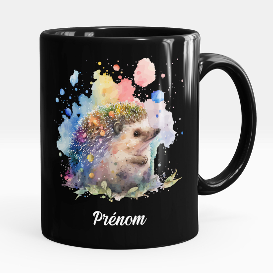 Personalized Mug - Full Black - Hedgehog