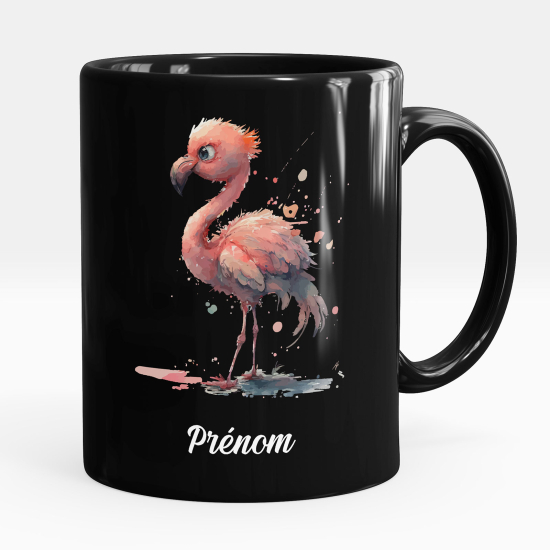 Personalized Mug - Full Black - Pink flamingo