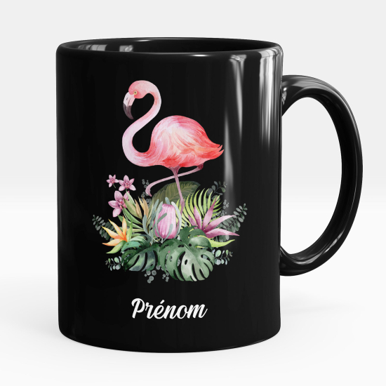 Personalized Mug - Full Black - Pink flamingo