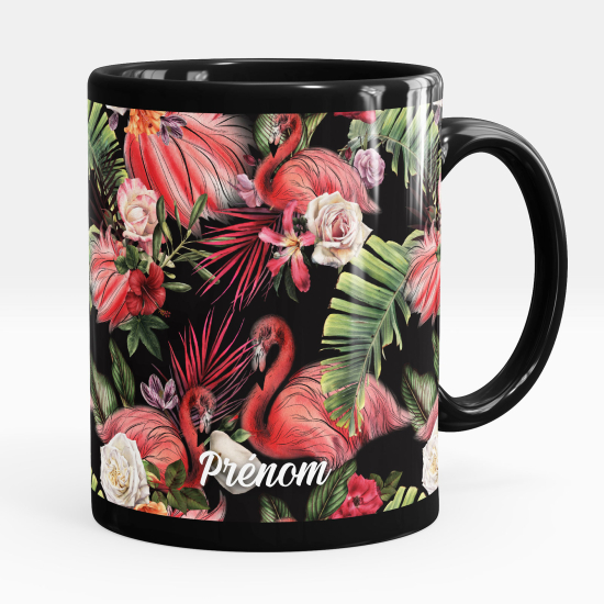 Personalized Mug - Full Black - Pink flamingos