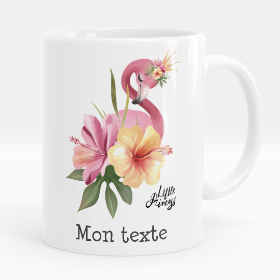 Personalized Mug - Pink flamingo flowers