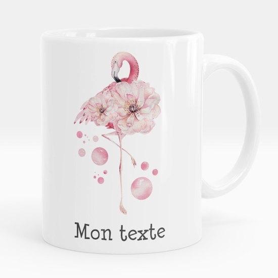 Personalized Mug - Pink flamingo flowers