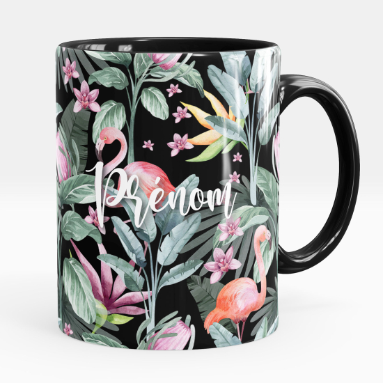 Personalized Mug - Pink flamingos flowers