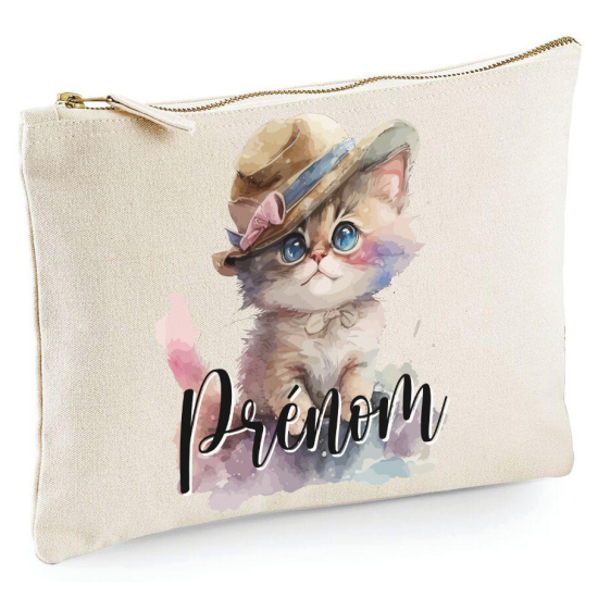 Personalized Pencil / Pouch - First Name Cat Hat