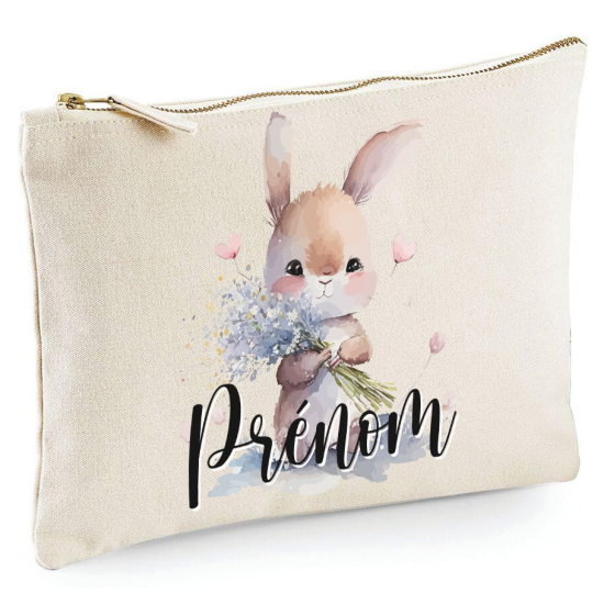 Personalized Pencil / Pouch - First Name Rabbit Flowers