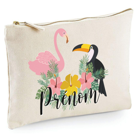 Personalized Pencil / Pouch - First Name Toucan Flamingo