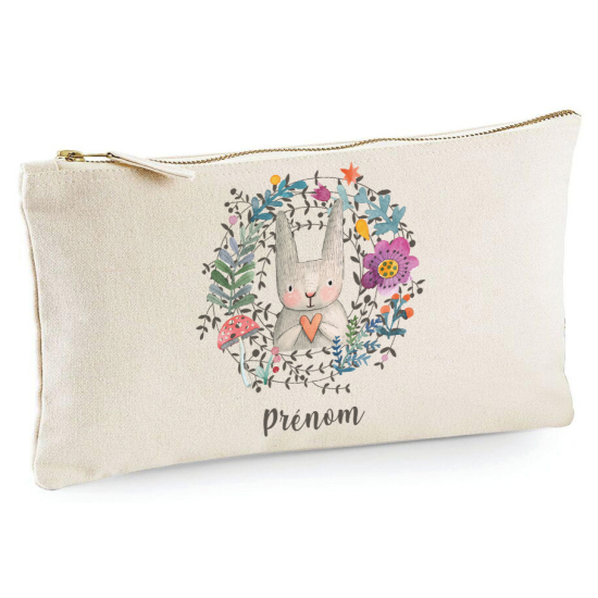 Personalized Pencil / Pouch - Floral Rabbit