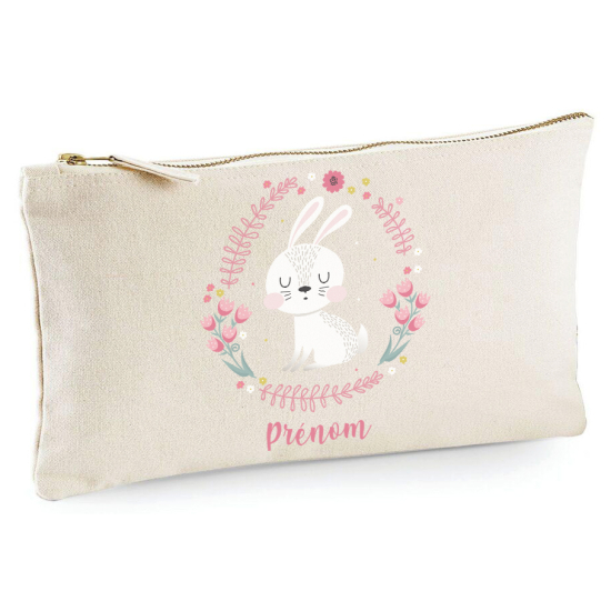 Personalized Pencil / Pouch - Floral Rabbit