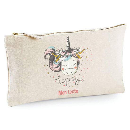 Personalized Pencil / Pouch - Happy unicorn