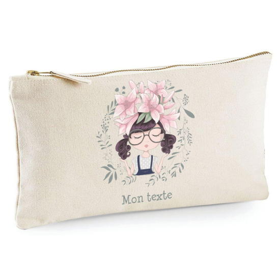 Personalized Pencil / Pouch - Little girl flowers