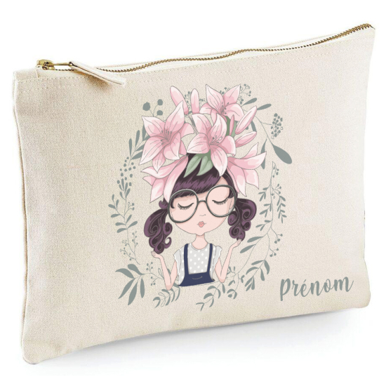 Personalized Pencil / Pouch - Little girl flowers