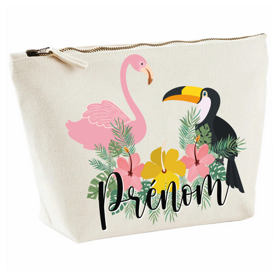 Personalized Pencil / Pouch - Pink flamingo toucan