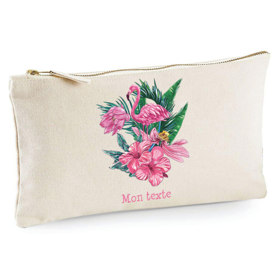 Personalized Pencil / Pouch - Pink flamingos