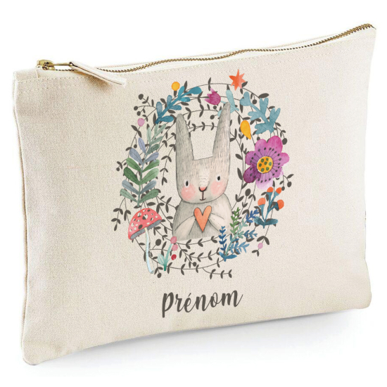 Personalized Pencil / Pouch - Rabbit Flowers