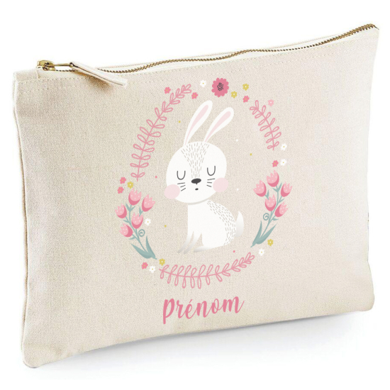 Personalized Pencil / Pouch - Rabbit Flowers