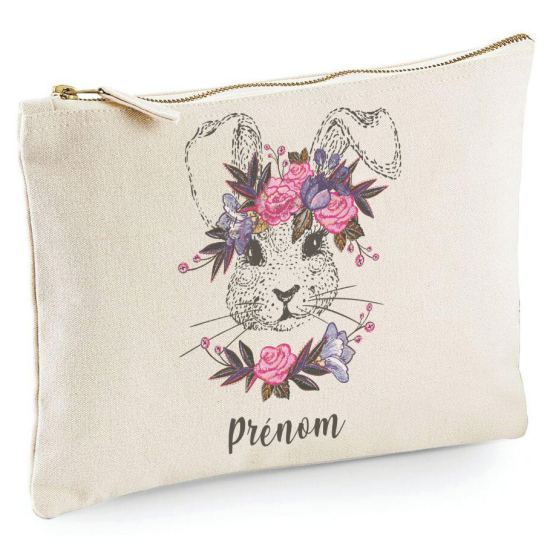 Personalized Pencil / Pouch - Rabbit Flowers