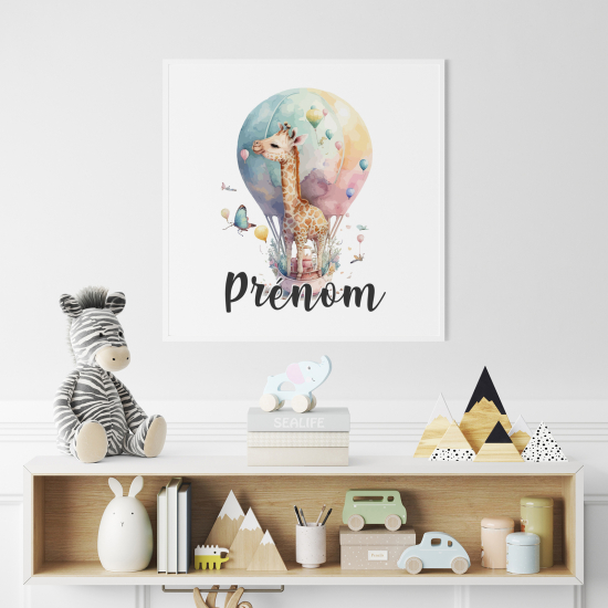 Personalized Poster for Kids - Giraffe Hot Air Balloon