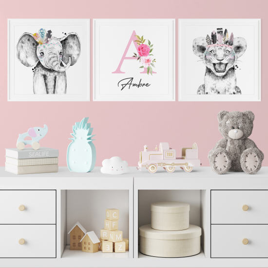 Personalized Set Of 3 Posters for Kids - Animals