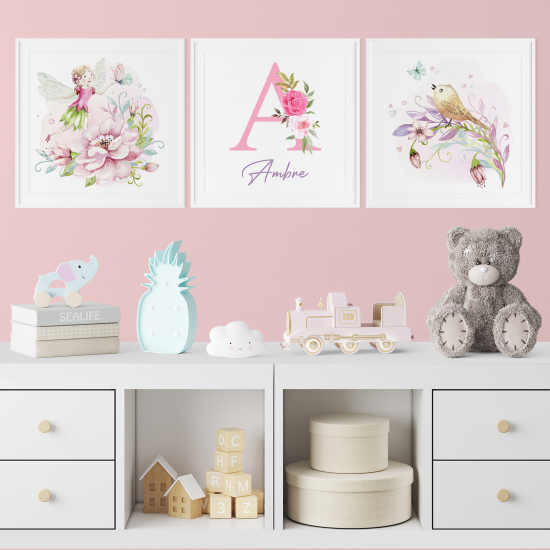 Personalized Set Of 3 Posters for Kids - Bird Fairy