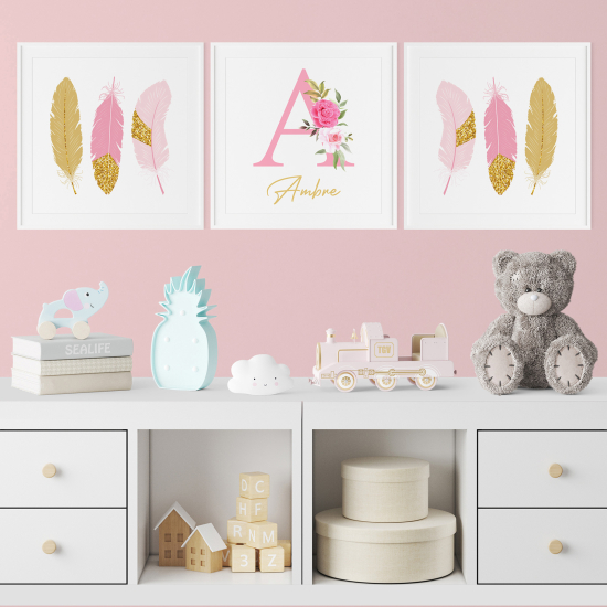 Personalized Set Of 3 Posters for Kids - Feathers