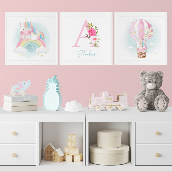 Personalized Set Of 3 Posters for Kids - Unicorns