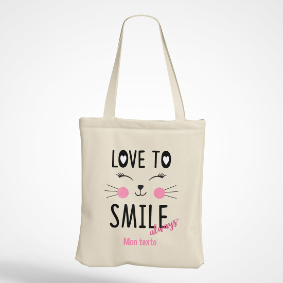 Personalized Tote Bag - Cat loves to smile