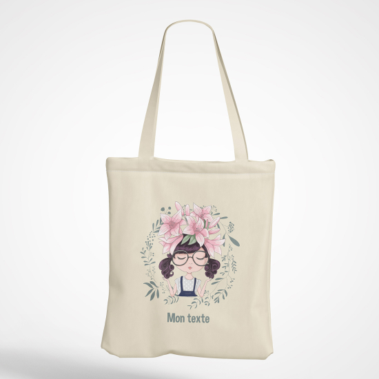 Personalized Tote Bag - Little girl flowers