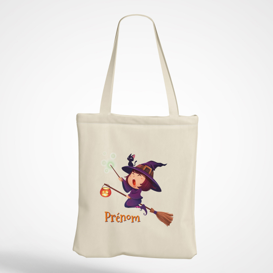 Personalized Tote Bag - Little girl witch broom