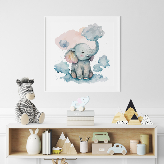 Poster for Kids - Baby elephant clouds