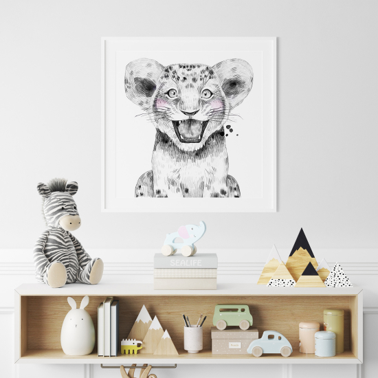 Poster for Kids - Black and White Lion Cub