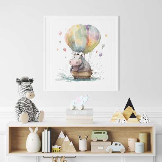 Poster for Kids - Hippopotamus Hot Air Balloon