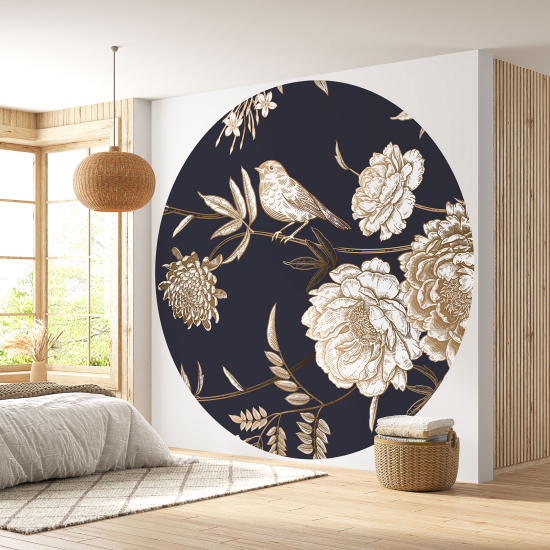 Round / Circle Wall Mural - Wallpaper - Bird Flowers