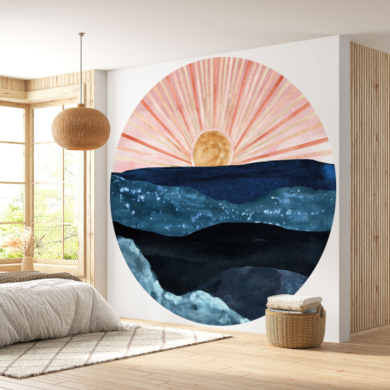 Round / Circle Wall Mural - Wallpaper - Boho landscape