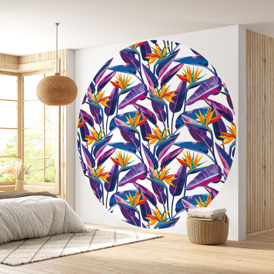 Round / Circle Wall Mural - Wallpaper - Botanical pattern