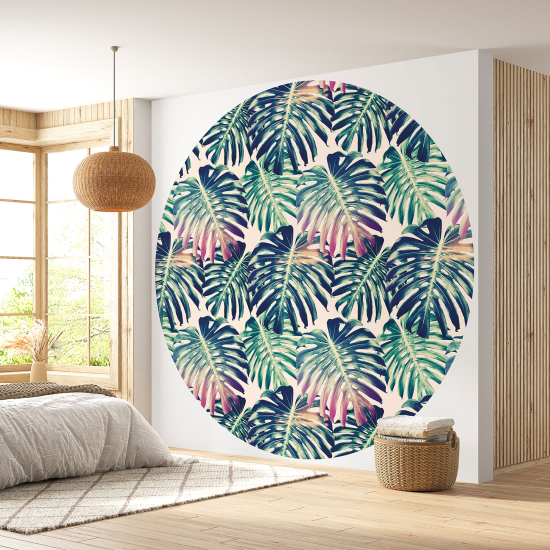 Round / Circle Wall Mural - Wallpaper - Botanical pattern