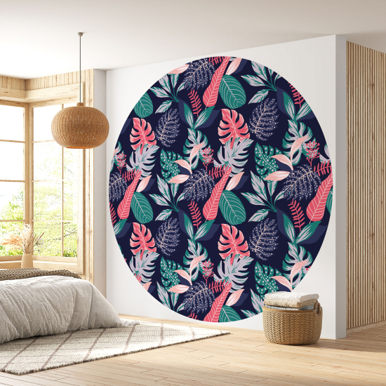 Round / Circle Wall Mural - Wallpaper - Botanical pattern