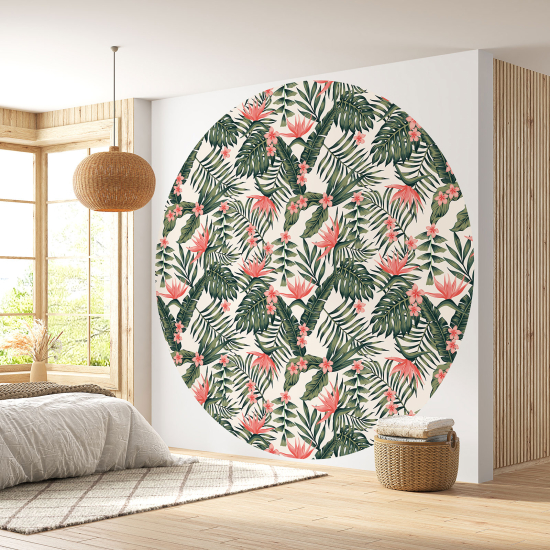 Round / Circle Wall Mural - Wallpaper - Botanical pattern