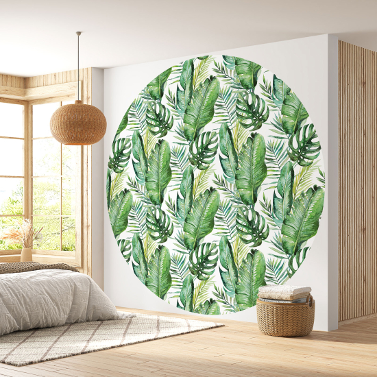 Round / Circle Wall Mural - Wallpaper - Botanical pattern